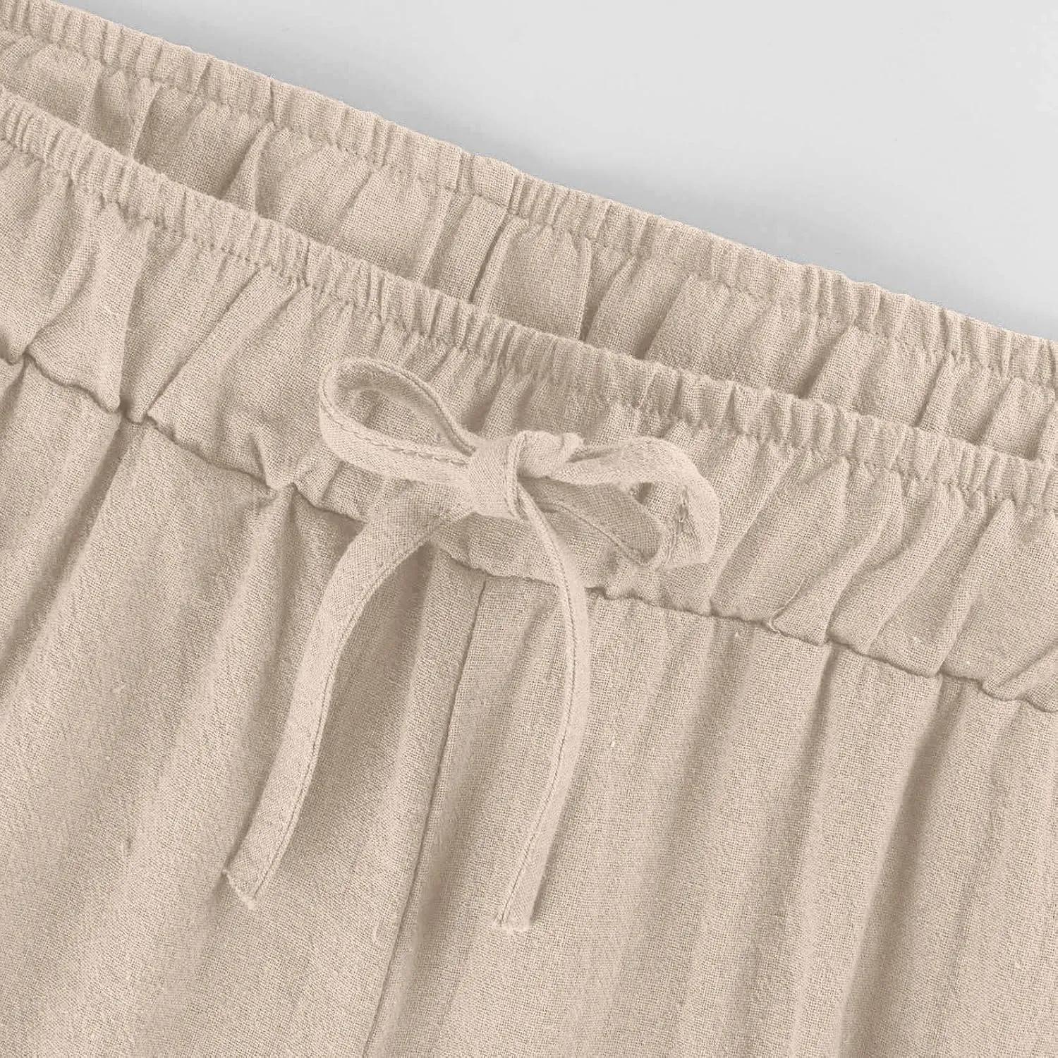 Linen Pants for Women Soft Casual Drawstring Elastic Waist Loose Pants Wide Leg Lounge Trouser Summer Beach Outfits