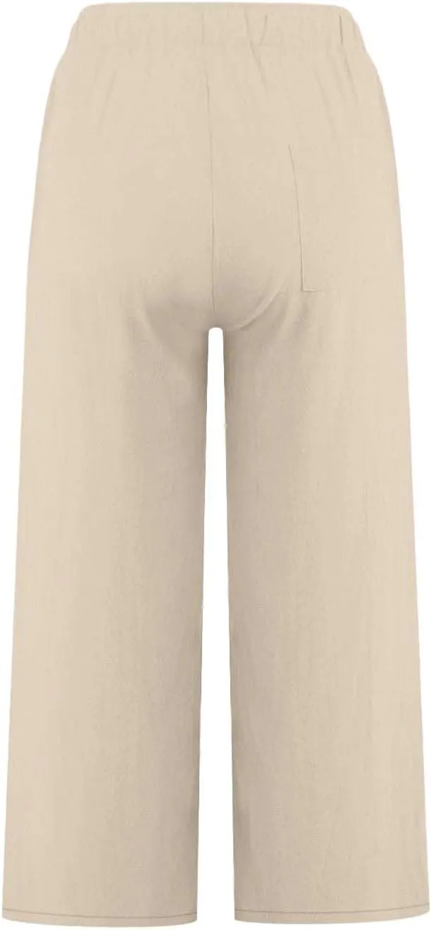 Linen Pants for Women Soft Casual Drawstring Elastic Waist Loose Pants Wide Leg Lounge Trouser Summer Beach Outfits