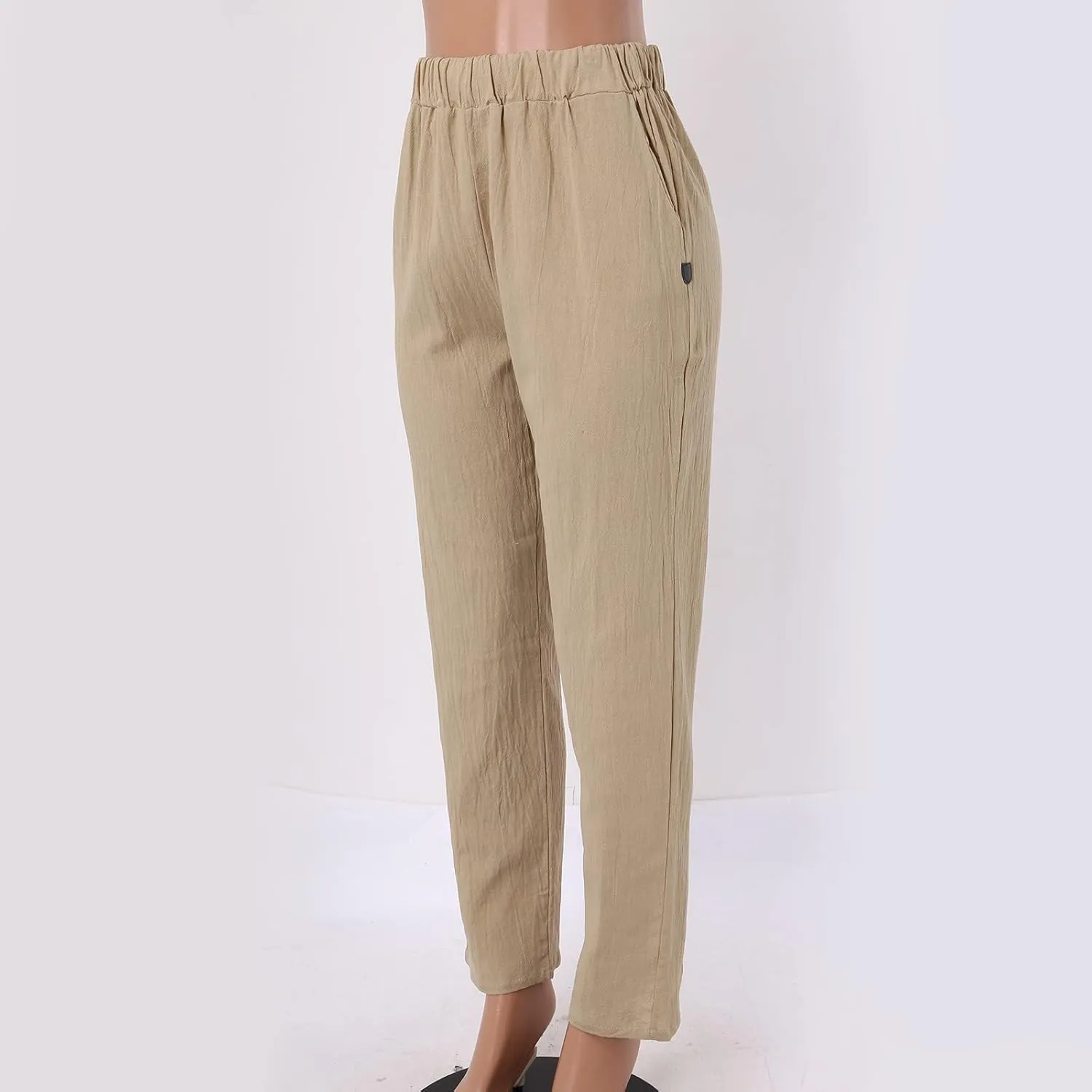 Linen Pants Women High Waist Loose Summer Beach Pants Casual Lightweight Drawstring Lounge Trousers with Pockets