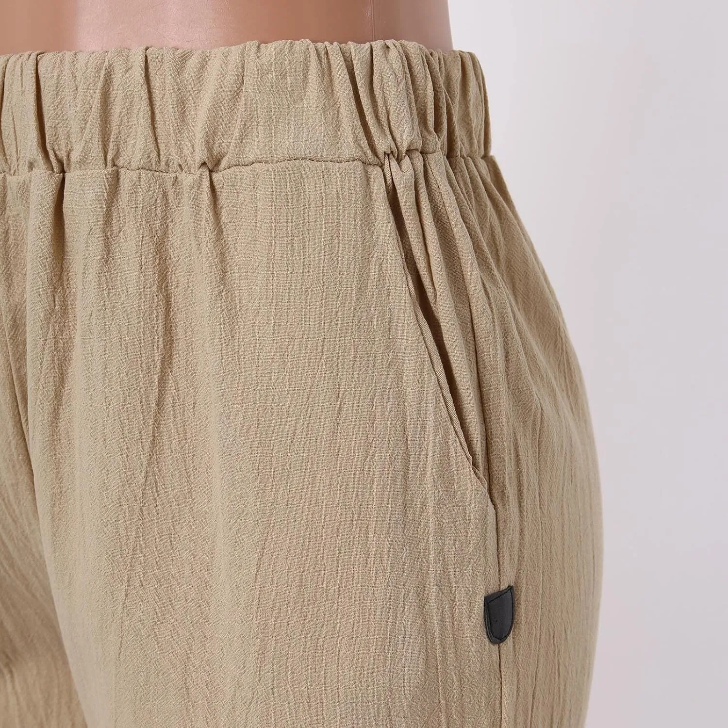 Linen Pants Women High Waist Loose Summer Beach Pants Casual Lightweight Drawstring Lounge Trousers with Pockets