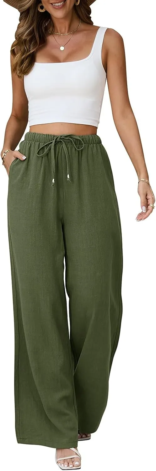 Linen Pants Women White Wide Leg Pants Summer Palazzo Pants Loose Flowy Beach Work Dress Black Pants Trousers 2025