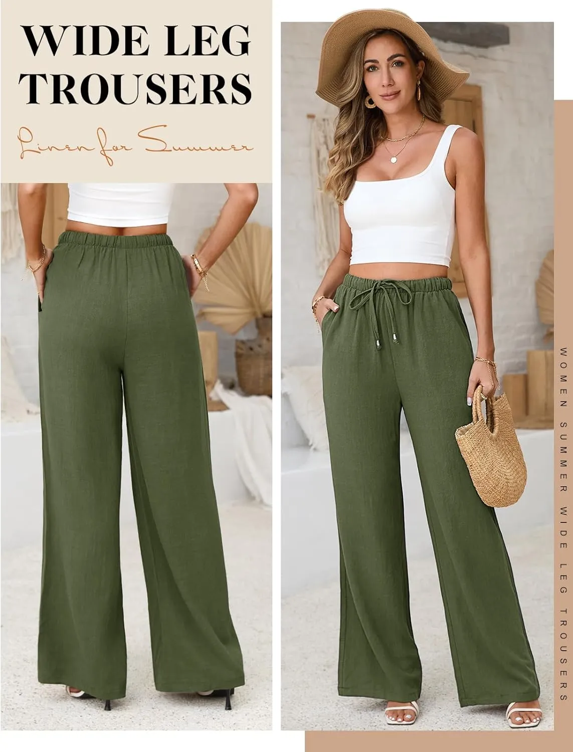 Linen Pants Women White Wide Leg Pants Summer Palazzo Pants Loose Flowy Beach Work Dress Black Pants Trousers 2025