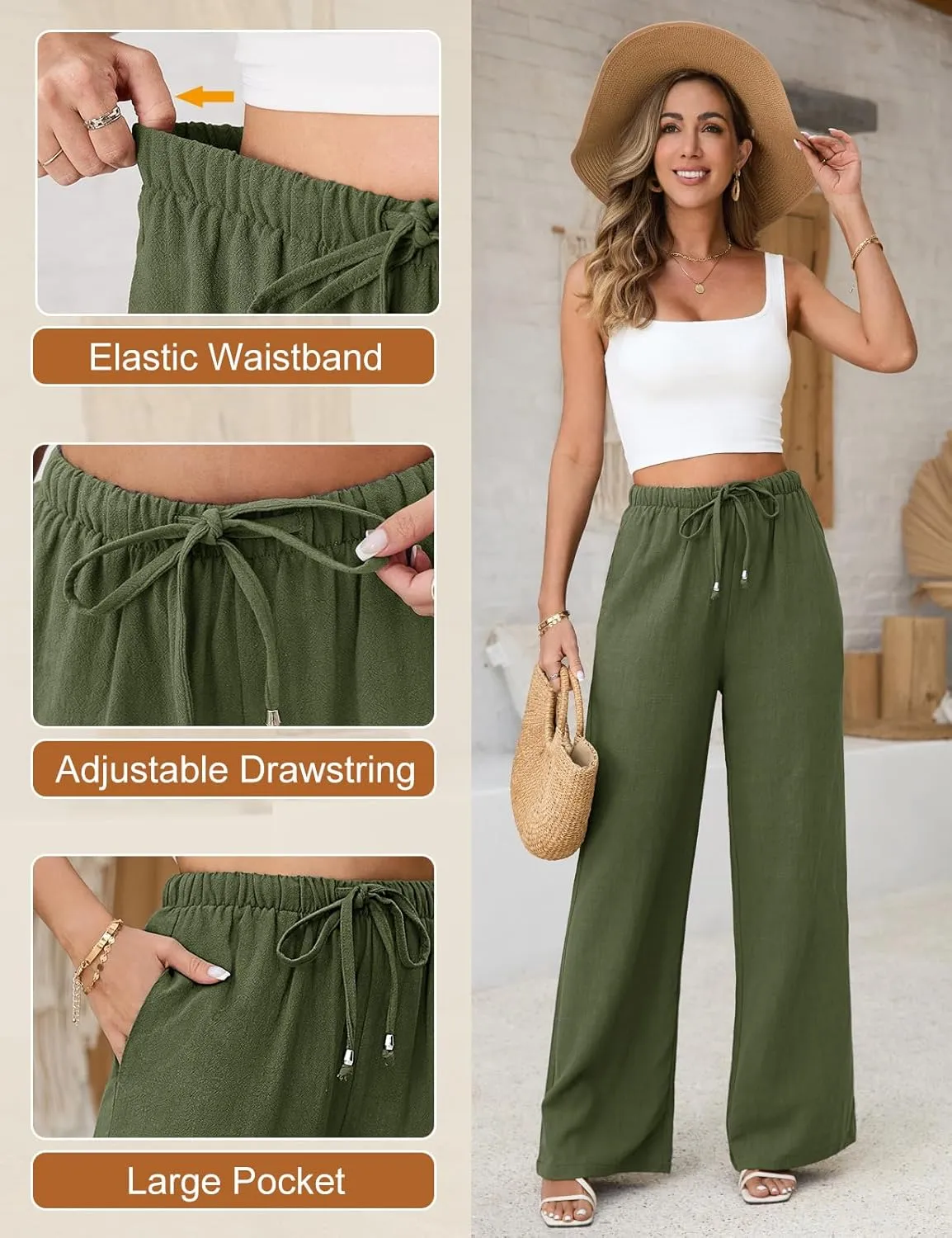 Linen Pants Women White Wide Leg Pants Summer Palazzo Pants Loose Flowy Beach Work Dress Black Pants Trousers 2025