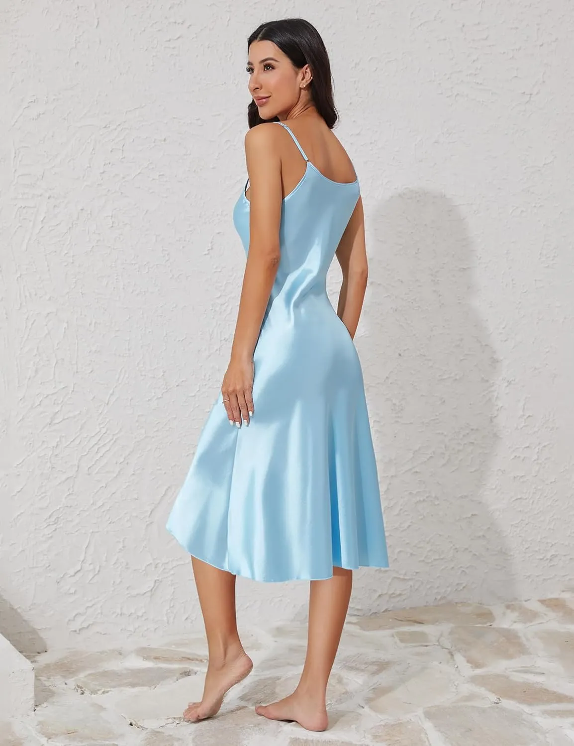 Litherday Silk Nightgown for Women Long Satin Slip Dress Nightdress Silky Chemise Nightie Soft V Neck Nightwear