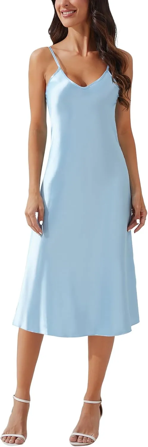 Litherday Silk Nightgown for Women Long Satin Slip Dress Nightdress Silky Chemise Nightie Soft V Neck Nightwear