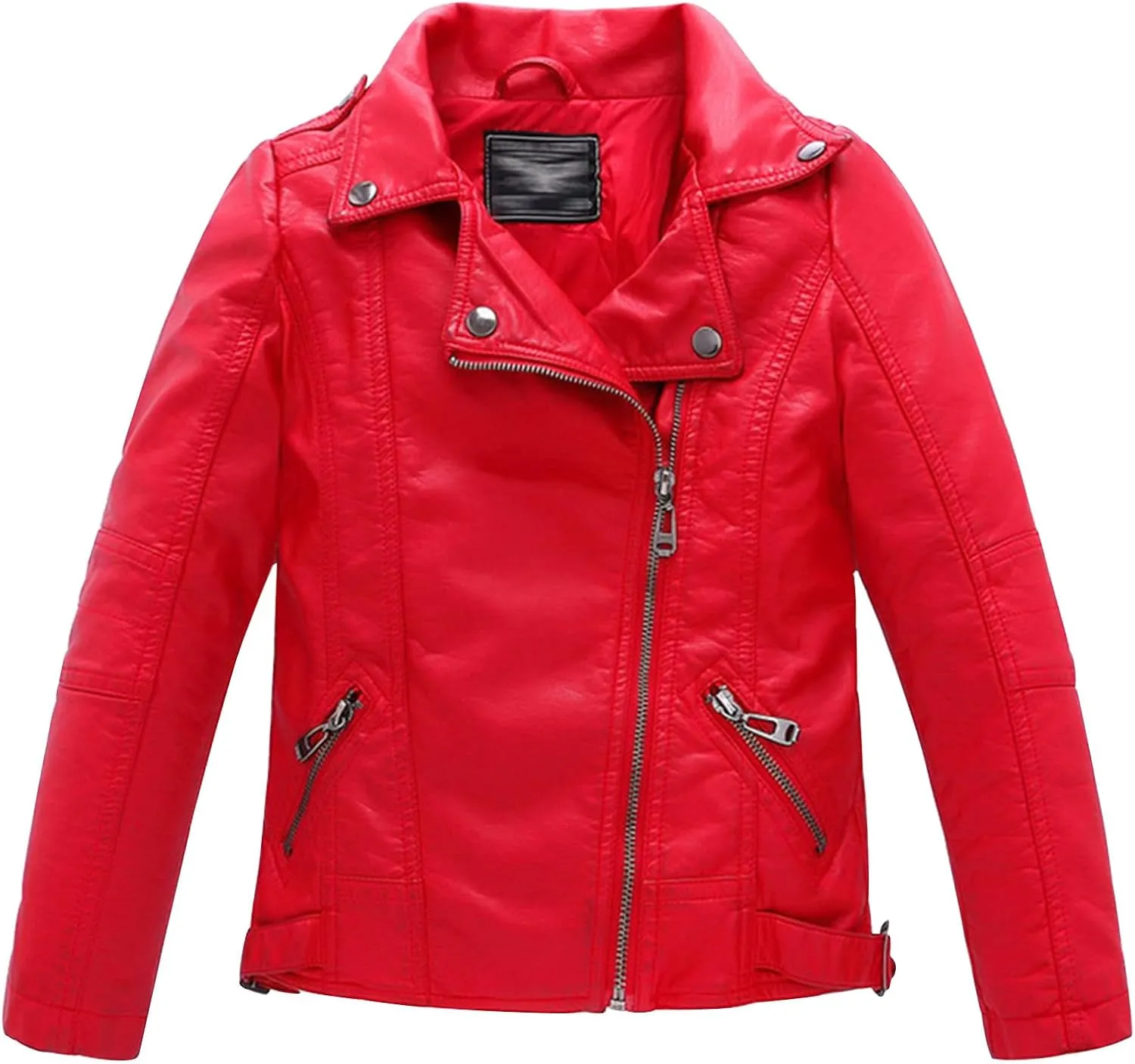 LOKTARC Boys Girls Spring Motorcycle Faux Leather Jackets with Oblique Zipper