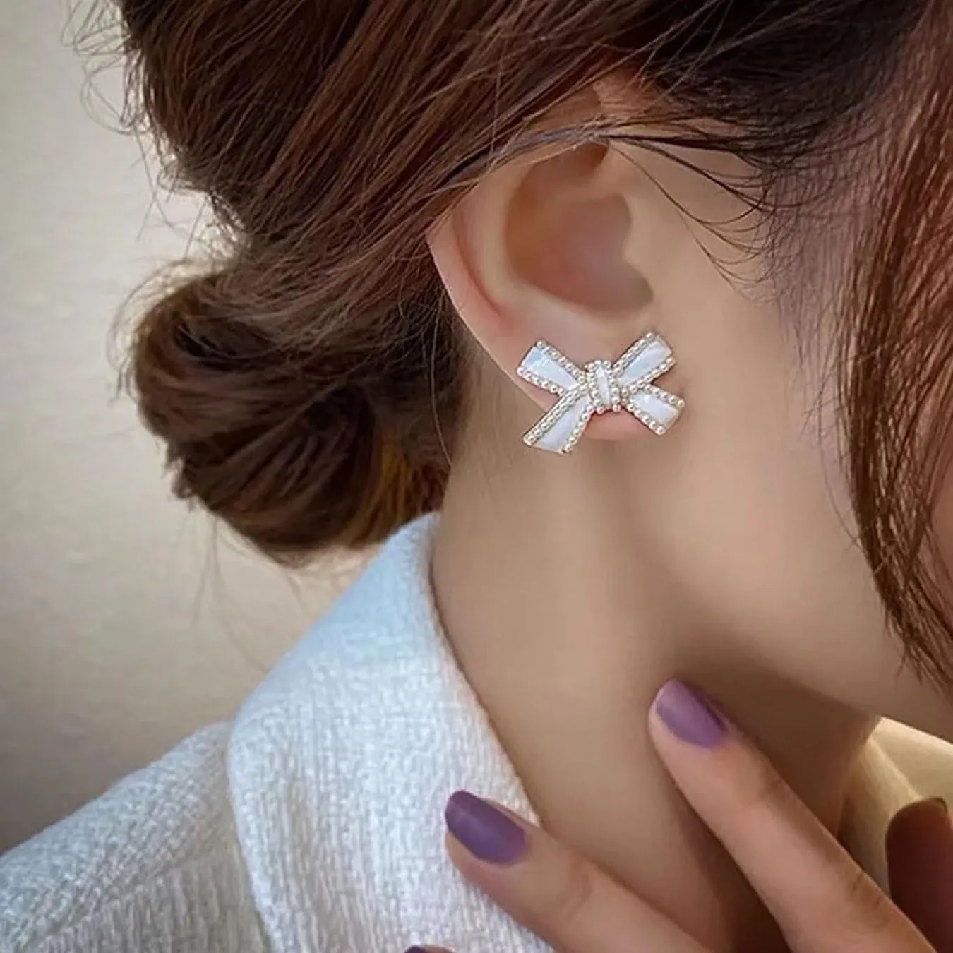 Long Bow Pearl Drop Earrings for Women Gold Plated Pearl Dangle Earrings Gold Pearl Bow Tassel Stud Earrings Bow Earrings Gifts