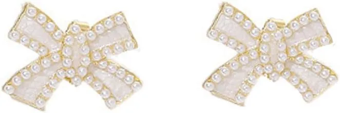 Long Bow Pearl Drop Earrings for Women Gold Plated Pearl Dangle Earrings Gold Pearl Bow Tassel Stud Earrings Bow Earrings Gifts