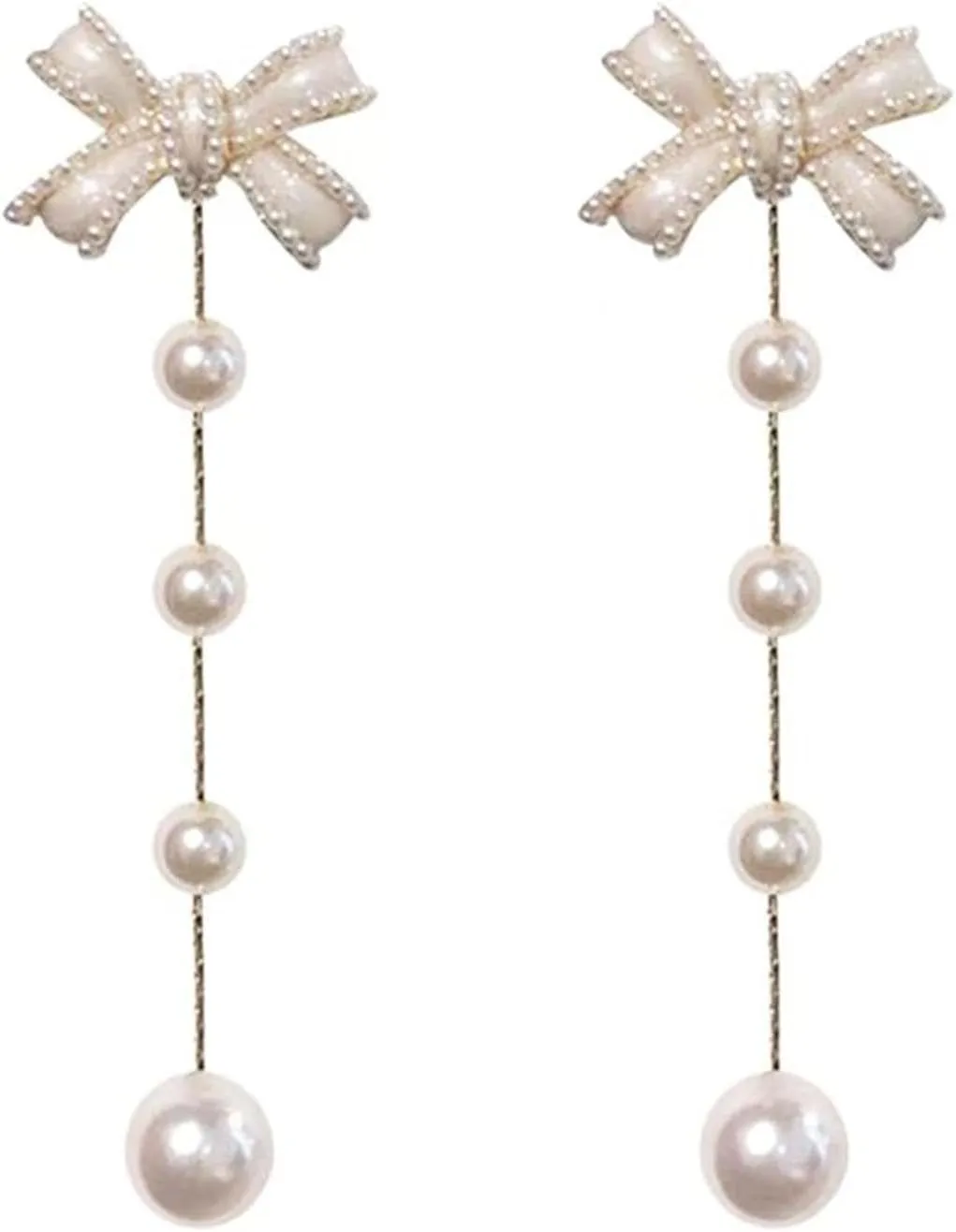 Long Bow Pearl Drop Earrings for Women Gold Plated Pearl Dangle Earrings Gold Pearl Bow Tassel Stud Earrings Bow Earrings Gifts