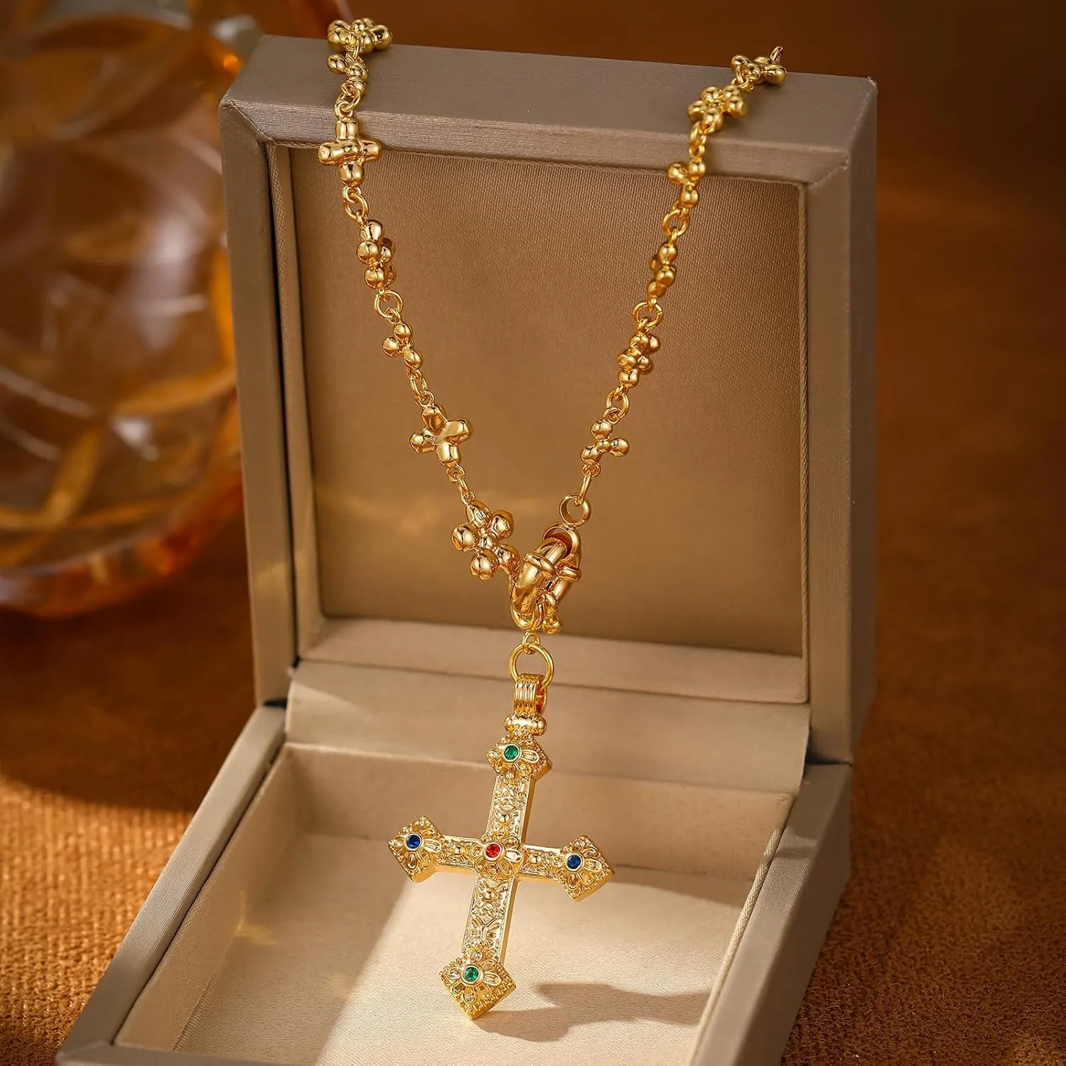 Long Gold Cross Necklace for Women non tarnish pendant dainty jewlery chain gifts for women men