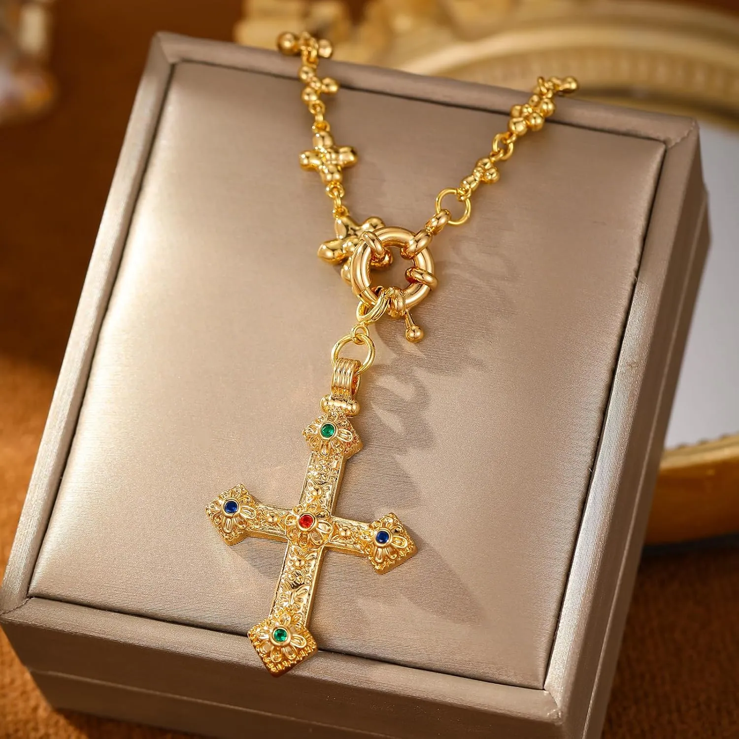 Long Gold Cross Necklace for Women non tarnish pendant dainty jewlery chain gifts for women men