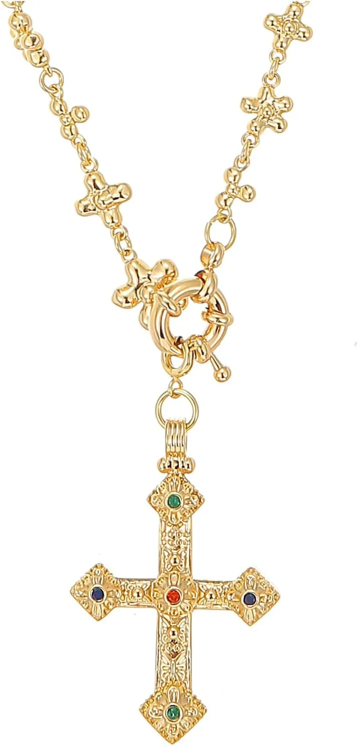 Long Gold Cross Necklace for Women non tarnish pendant dainty jewlery chain gifts for women men