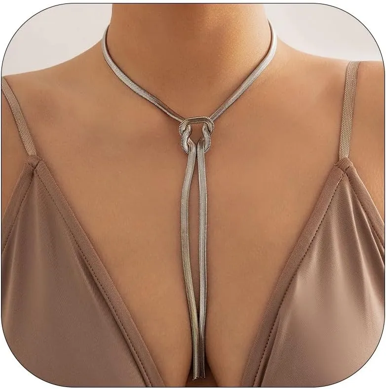 Long Necklace for Women Trendy Snake Chain Lariat Necklace Gold Twist Herringbone Y Necklaces