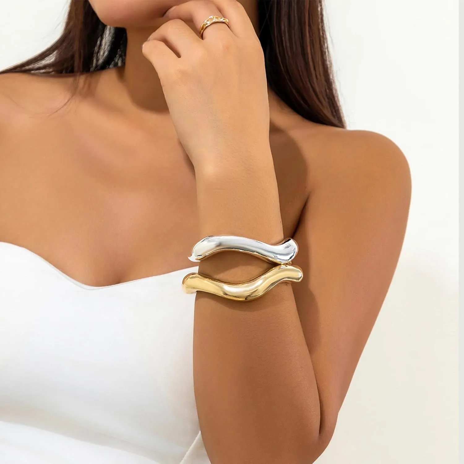 Long tiantian Gold Bangles for Women Bangle Bracelets Chunky Bangles Bracelets Non Tarnish Gold/Silver Bracelet for Women Trendy Jewelry Gifts