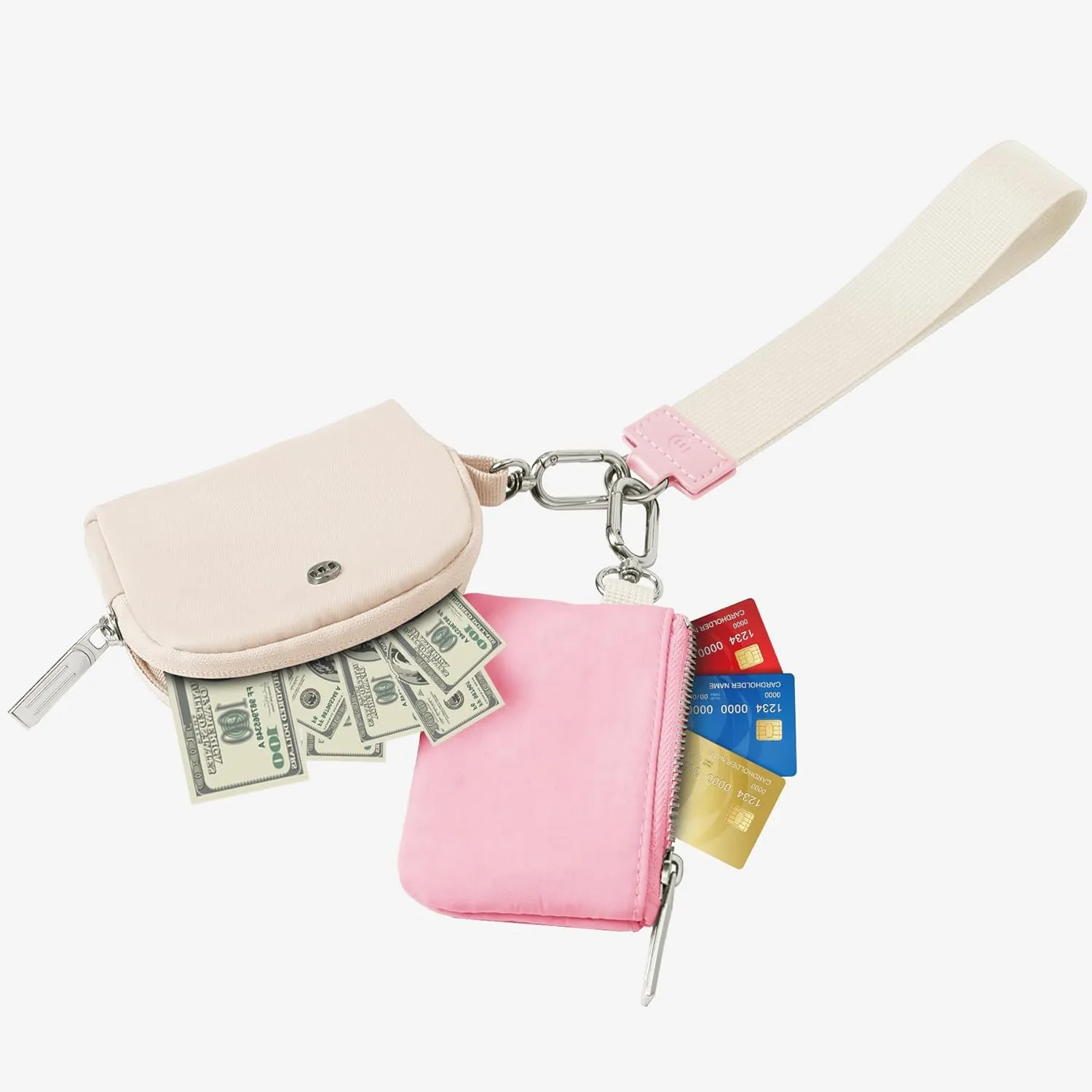 MAMONA Keychain Wallet - Mini Zip Around Wristlet Wallets with Detachable Dual Pouch - Ideal Portable Coin Purse for Women and Men