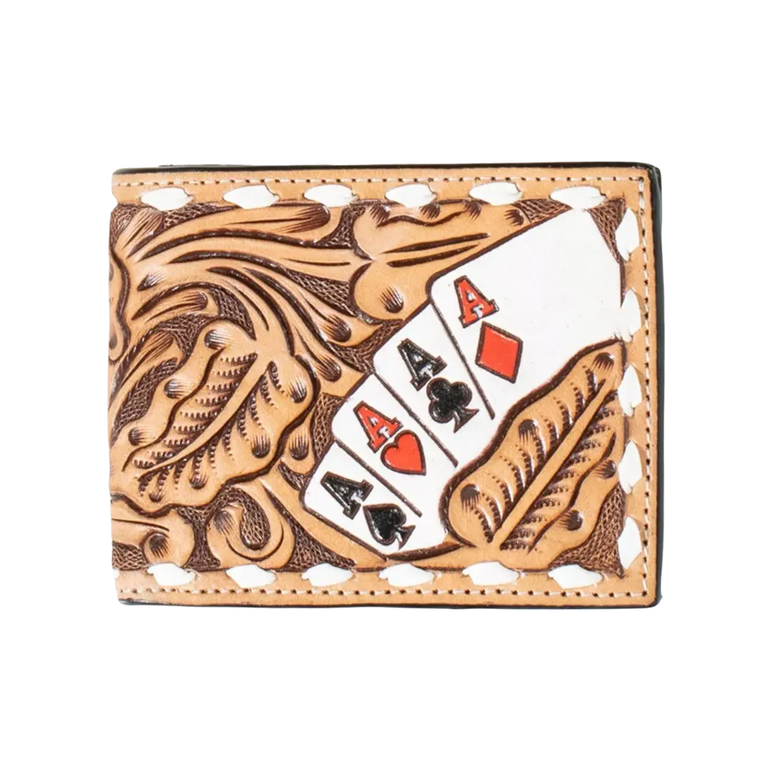 M&F 3D Western Men's Hand Painted Ace Cards Leather Wallet