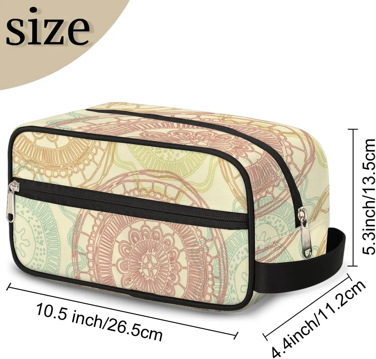 Mandala Yellow Makeup Bag Travel Toiletry Bag for Woman, Girls Kids Toiletry Bag Cosmetic Waterproof Small Easy-carry