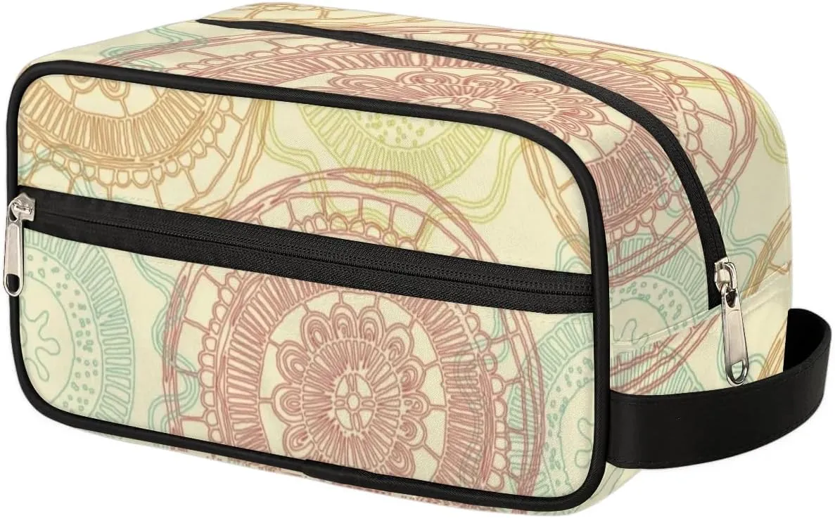 Mandala Yellow Makeup Bag Travel Toiletry Bag for Woman, Girls Kids Toiletry Bag Cosmetic Waterproof Small Easy-carry
