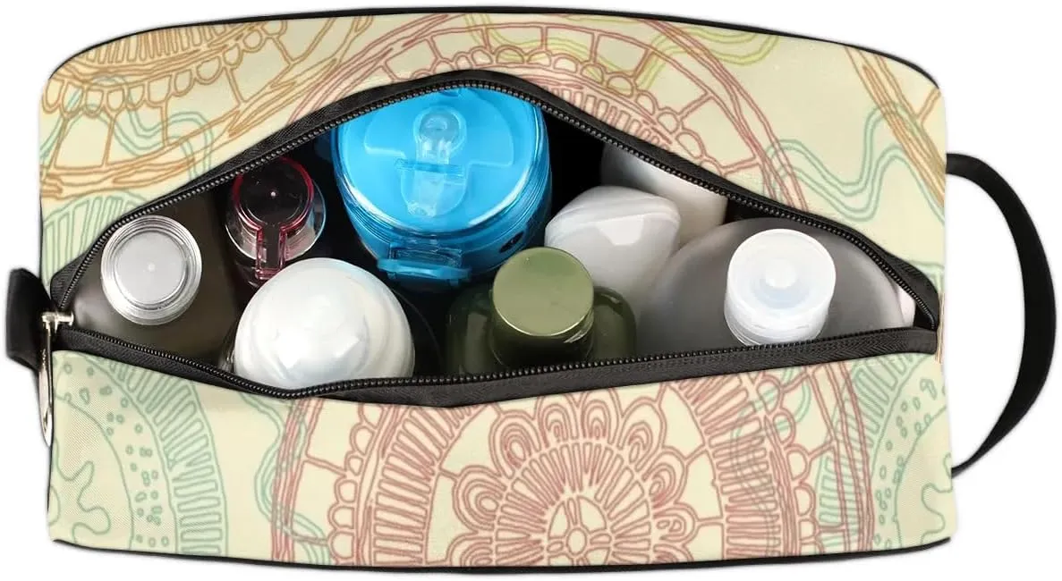 Mandala Yellow Makeup Bag Travel Toiletry Bag for Woman, Girls Kids Toiletry Bag Cosmetic Waterproof Small Easy-carry