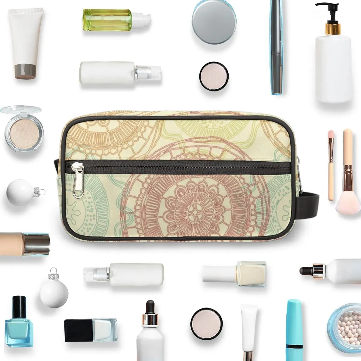 Mandala Yellow Makeup Bag Travel Toiletry Bag for Woman, Girls Kids Toiletry Bag Cosmetic Waterproof Small Easy-carry