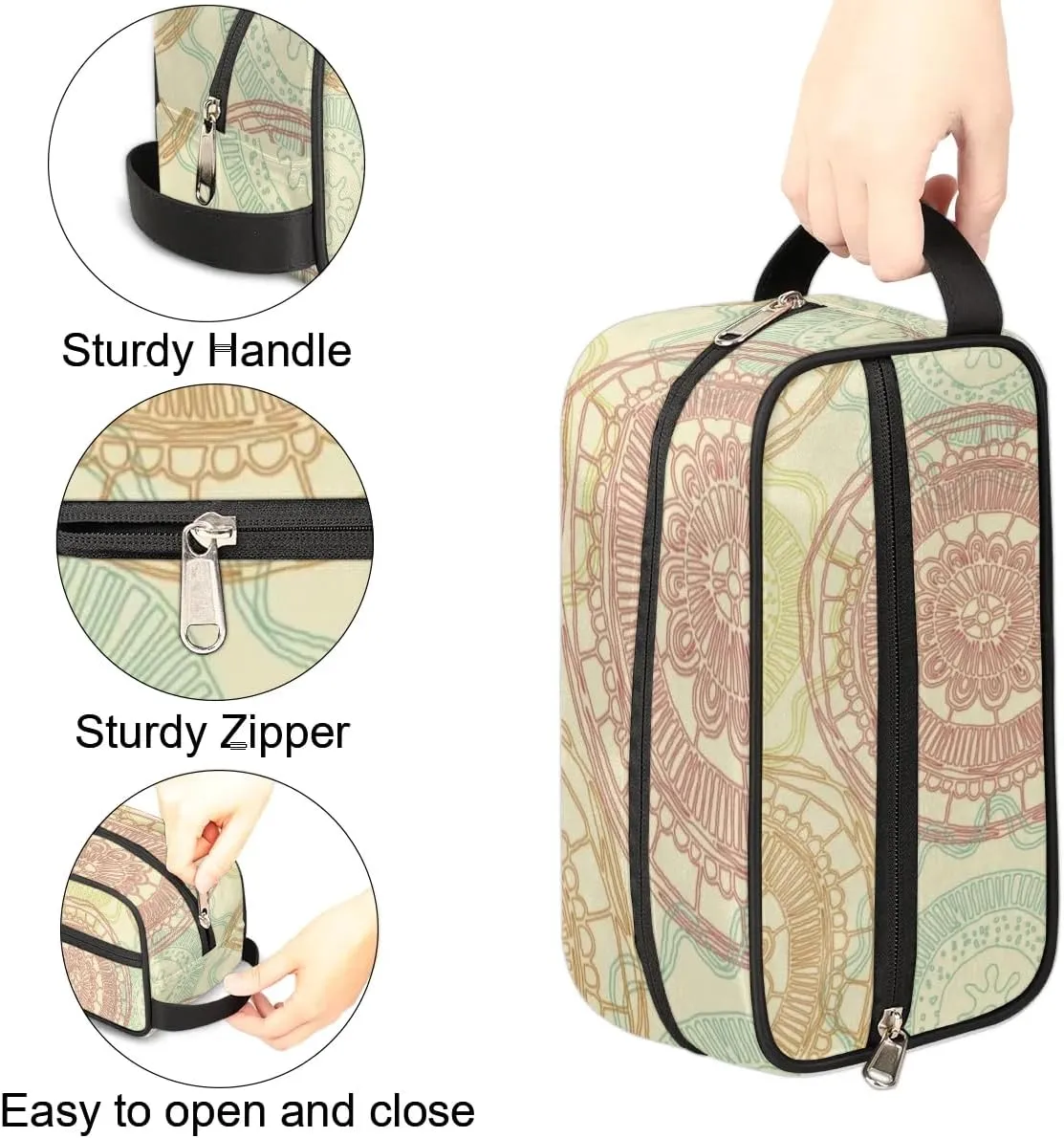 Mandala Yellow Makeup Bag Travel Toiletry Bag for Woman, Girls Kids Toiletry Bag Cosmetic Waterproof Small Easy-carry