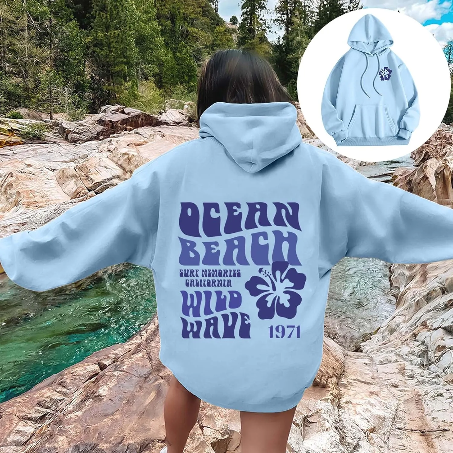 Meet Me At The Ocean Hoodies For Women Long Sleeve Hooded Sweatshirts With Pocket Drawstring Pullover Top Fall, Large