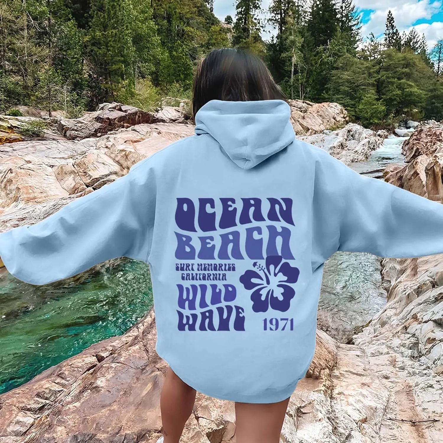 Meet Me At The Ocean Hoodies For Women Long Sleeve Hooded Sweatshirts With Pocket Drawstring Pullover Top Fall, Large