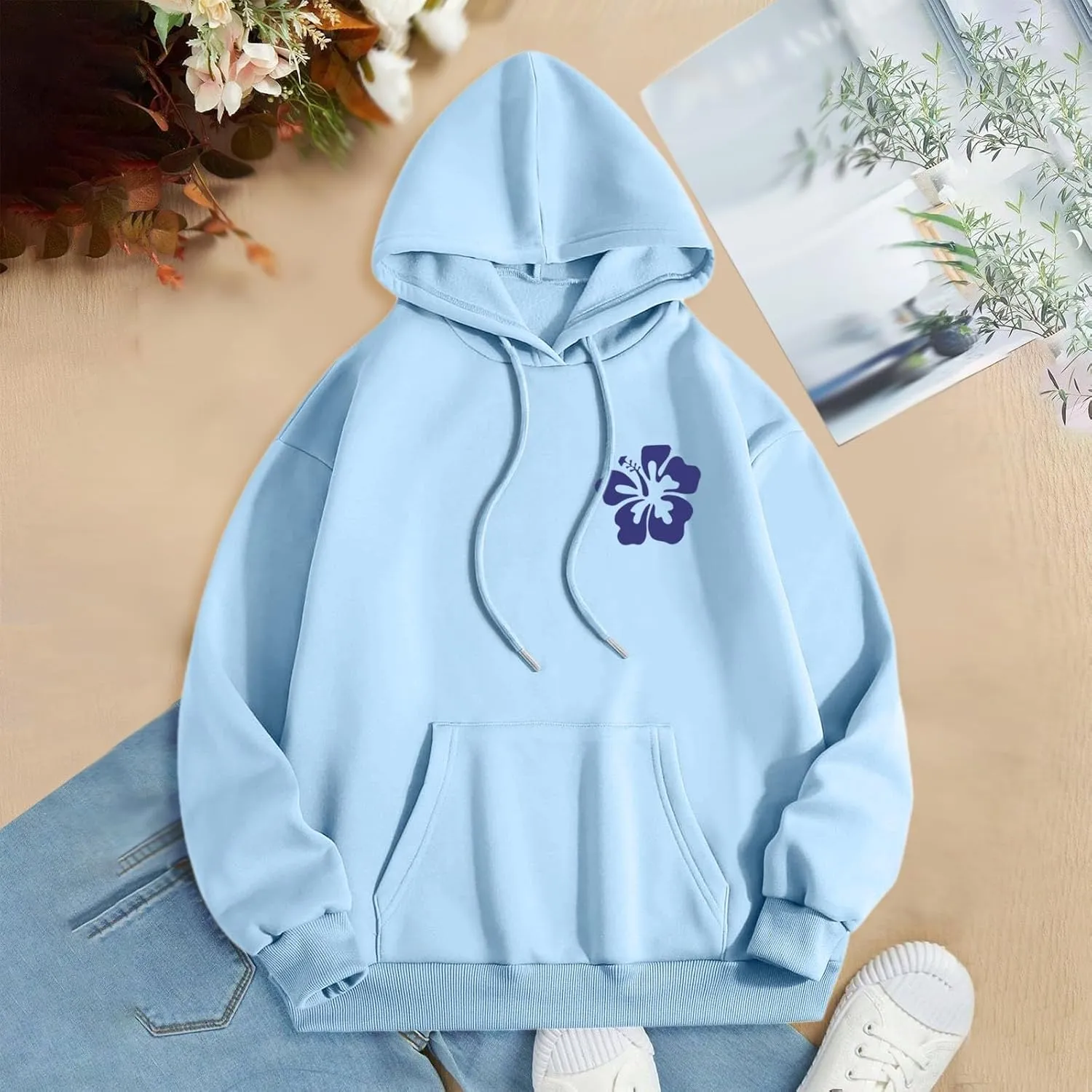 Meet Me At The Ocean Hoodies For Women Long Sleeve Hooded Sweatshirts With Pocket Drawstring Pullover Top Fall, Large