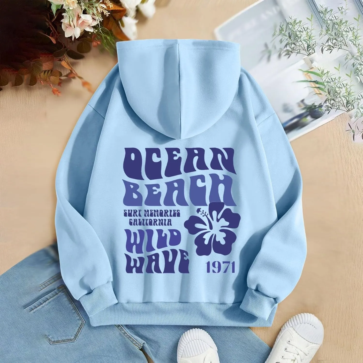 Meet Me At The Ocean Hoodies For Women Long Sleeve Hooded Sweatshirts With Pocket Drawstring Pullover Top Fall, Large