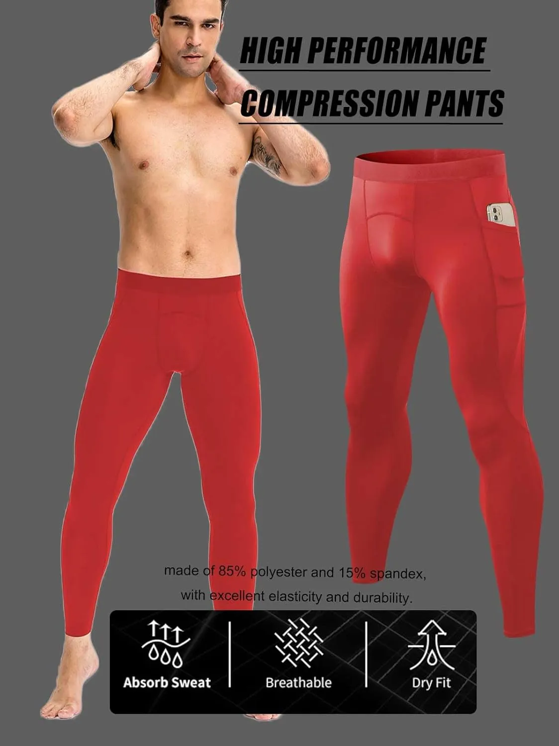 Men Compression Pants Leggings Dry Cool Sports Baselayer Running Workout Active Gym Tights Basketball