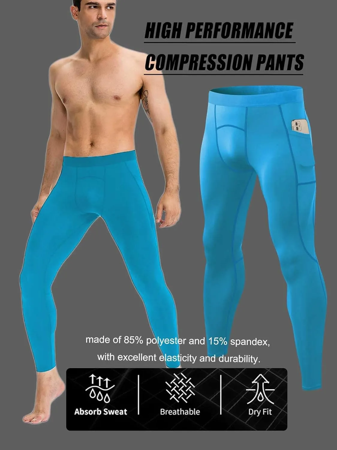 Men Compression Pants Leggings Dry Cool Sports Baselayer Running Workout Active Gym Tights Basketball
