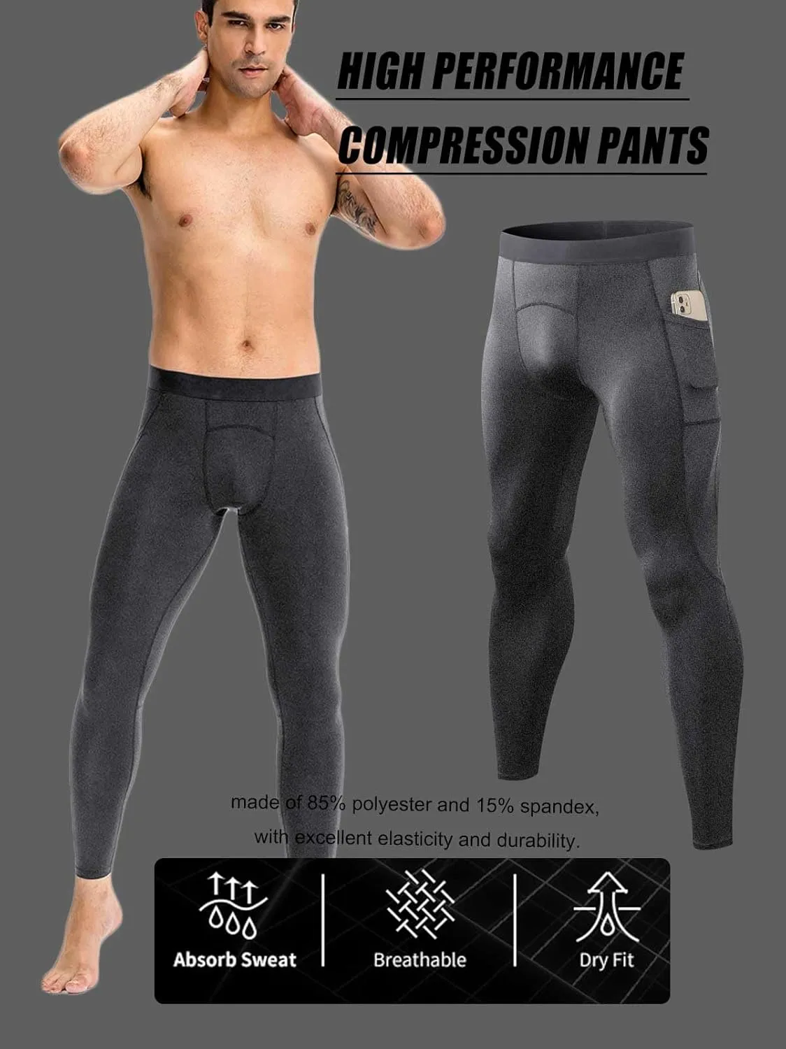 Men Compression Pants Leggings Dry Cool Sports Baselayer Running Workout Active Gym Tights Basketball