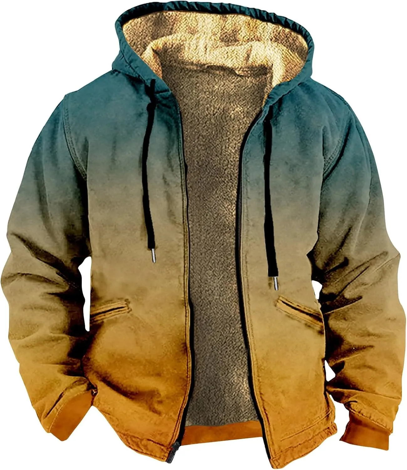 Men Hoodie Zip Up Winter Sherpa Lined Sweatshirt Sherpa Lined Full Zip Hoodie Heavyweight Thick Warm Fleece Jacket