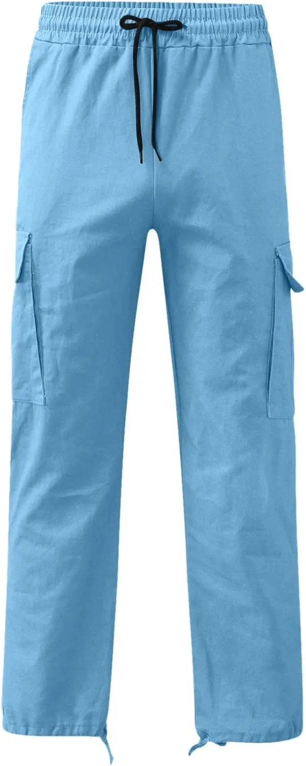 Mens 2023 Casual Cargo Pant Hiking Trousers Multi Pockets Twill Chino Pants Regular Straight Joggers Gym Sweatpants