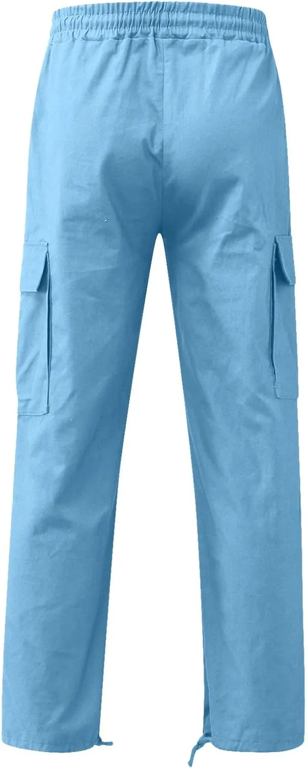 Mens 2023 Casual Cargo Pant Hiking Trousers Multi Pockets Twill Chino Pants Regular Straight Joggers Gym Sweatpants