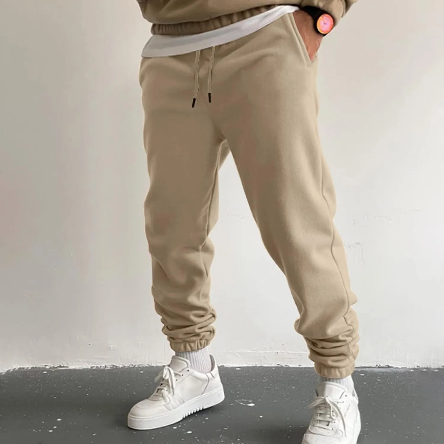 Mens Autumn and Winter High Street Fashion Leisure Pants Loose Sports Running Trousers Solid Color Lace Up Joggers
