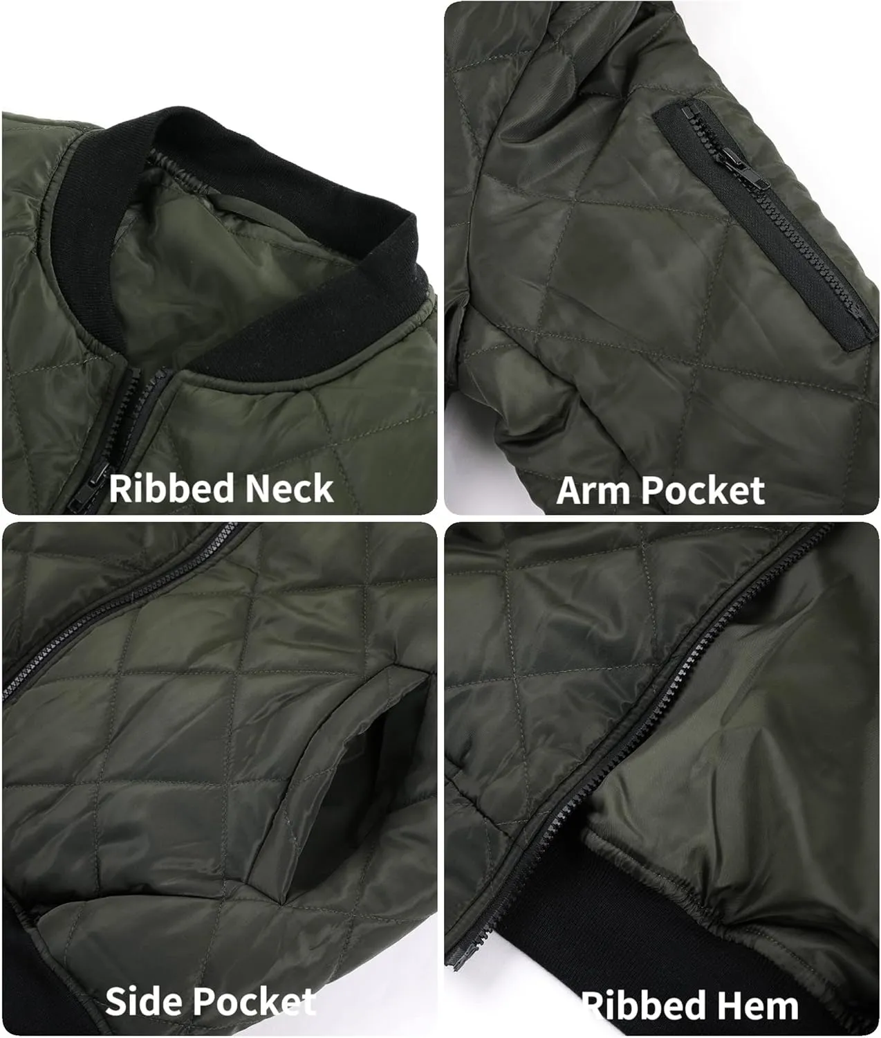 Mens Bomber Jackets Diamond Quilted Fall Winter Rib Varsity Lightweight Coat