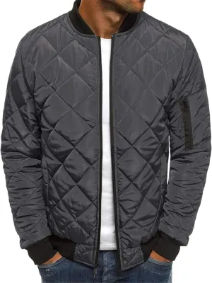 Mens Bomber Jackets Diamond Quilted Fall Winter Rib Varsity Lightweight Coat