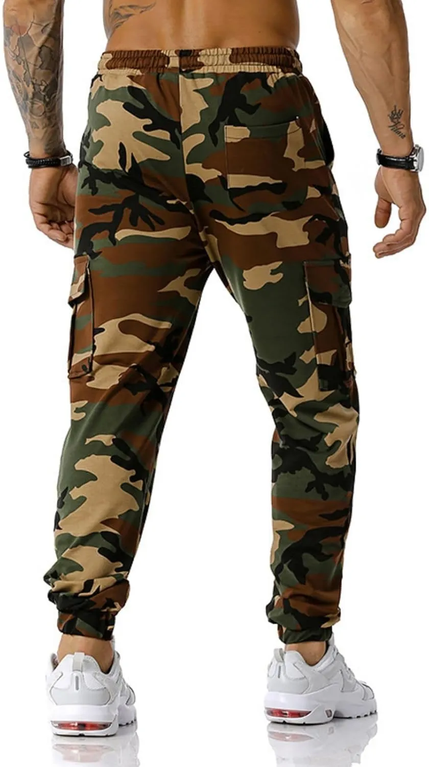 Mens Camo Joggers Sweatpants Stretch Casual Slim Fit Trendy Lightweight Cargo Pants Outdoor Training Athletic Trousers