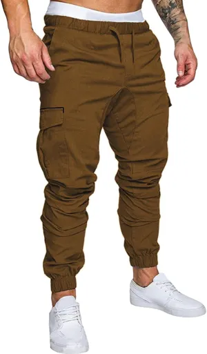 Mens Cargo Pants Casual Joggers Pants Stretchy Drawstring Sweatpants Cotton Chino Pants Slim Fit Gym Workout Pants Fall