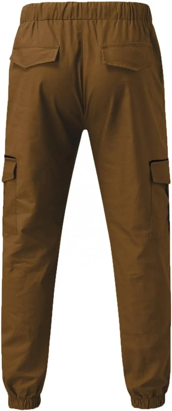 Mens Cargo Pants Casual Joggers Pants Stretchy Drawstring Sweatpants Cotton Chino Pants Slim Fit Gym Workout Pants Fall