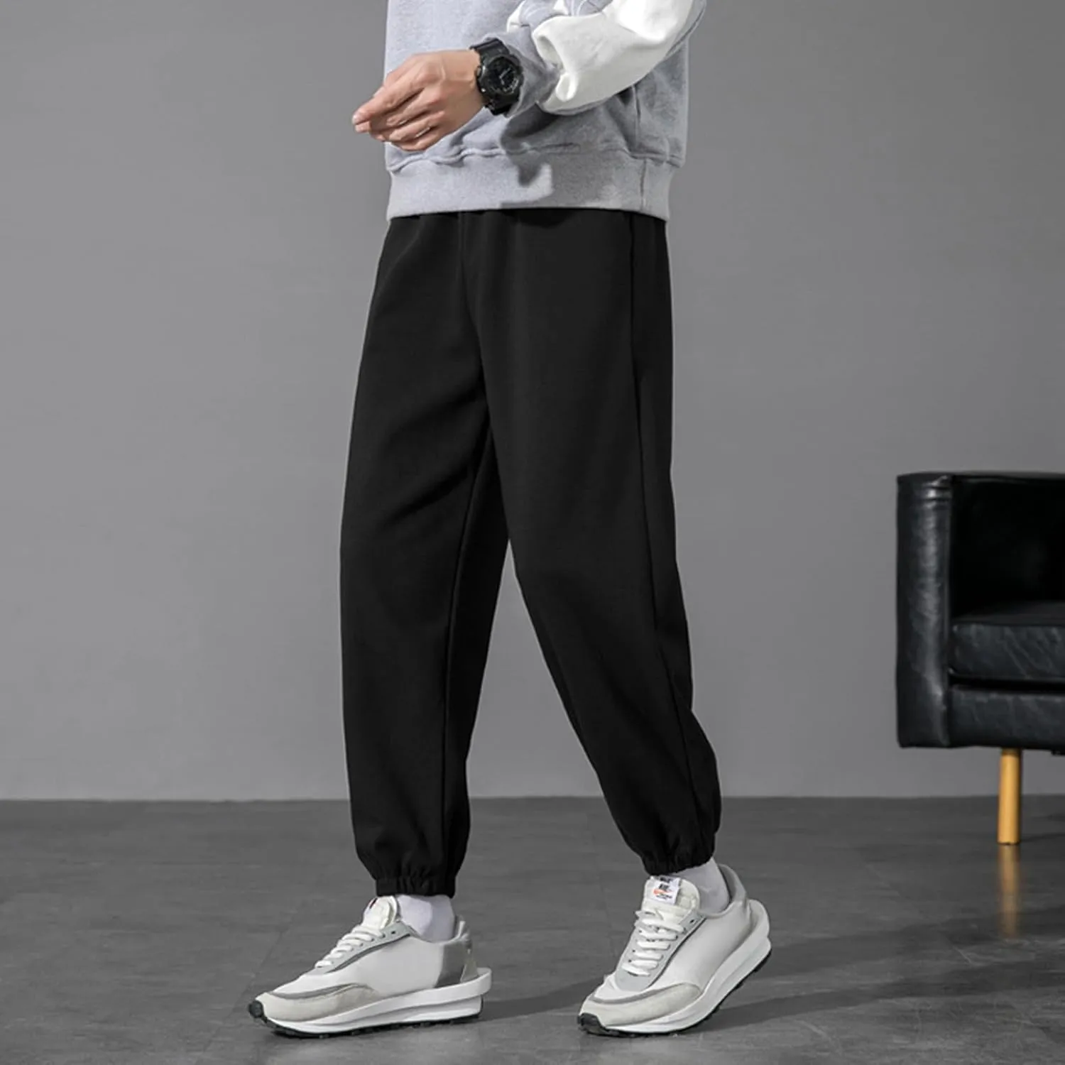 Mens Casual Work Trousers Cotton Loose Straight Sweatpants Fashion Tapered Track Pants Stretch Athletic Joggers
