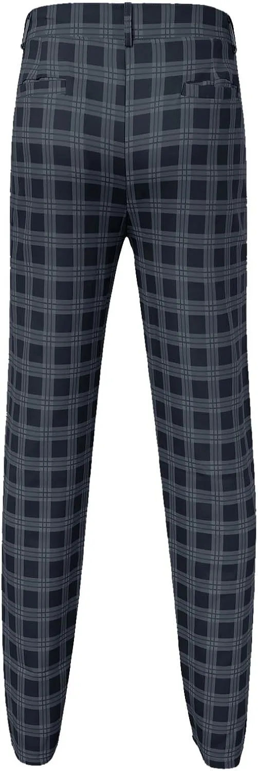Mens Chinos Slim Fit Pants Flat Front Skinny Tapered Dress Pants Plaid Skinny Long Pants Business Golf Dress Pants
