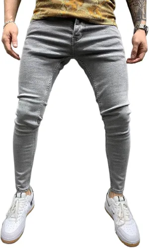 Men's Denim Pants Slim Fit Stretch Casual Flat Front Classic Essential Denim Jeans with Pockets