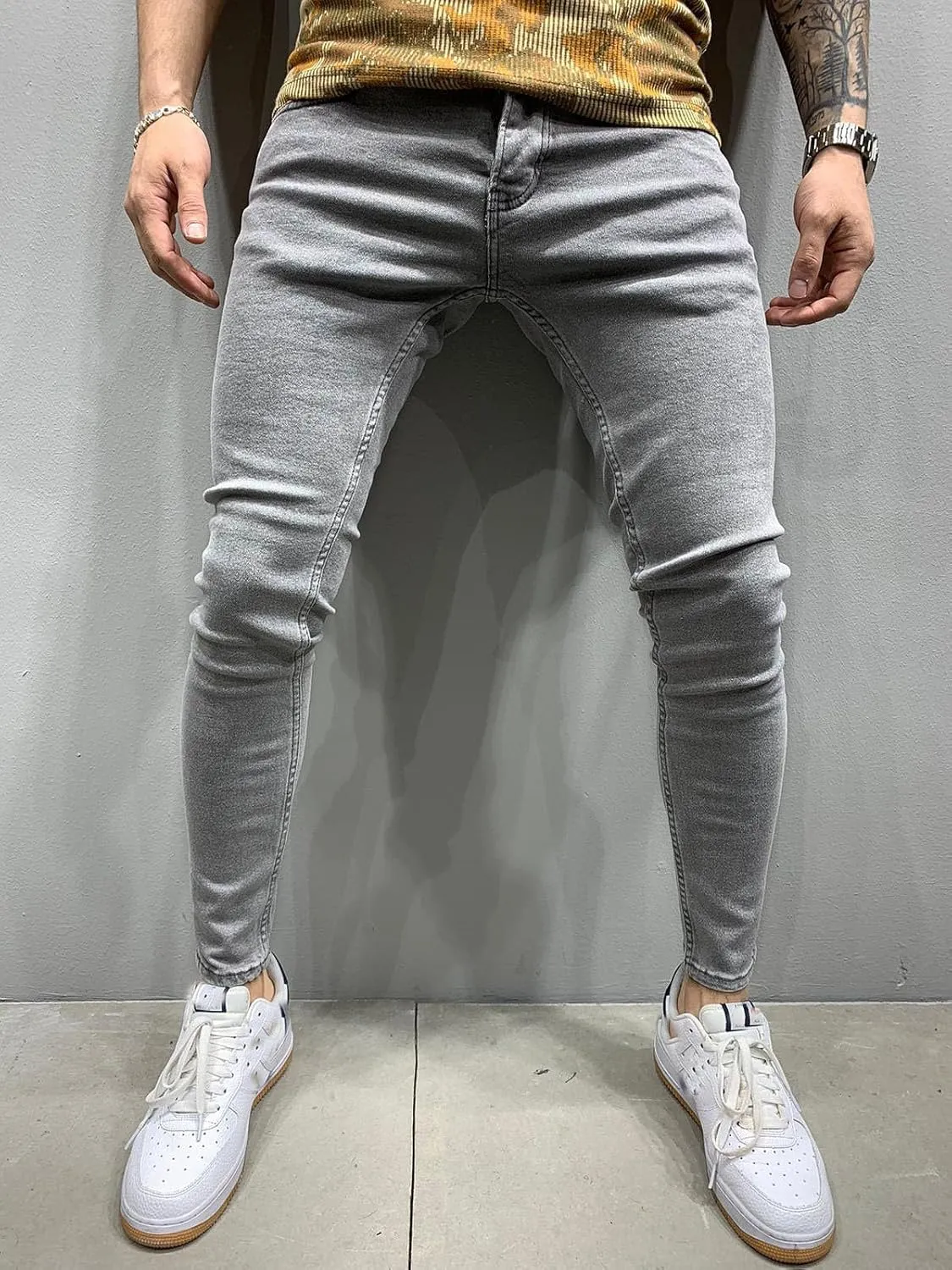 Men's Denim Pants Slim Fit Stretch Casual Flat Front Classic Essential Denim Jeans with Pockets
