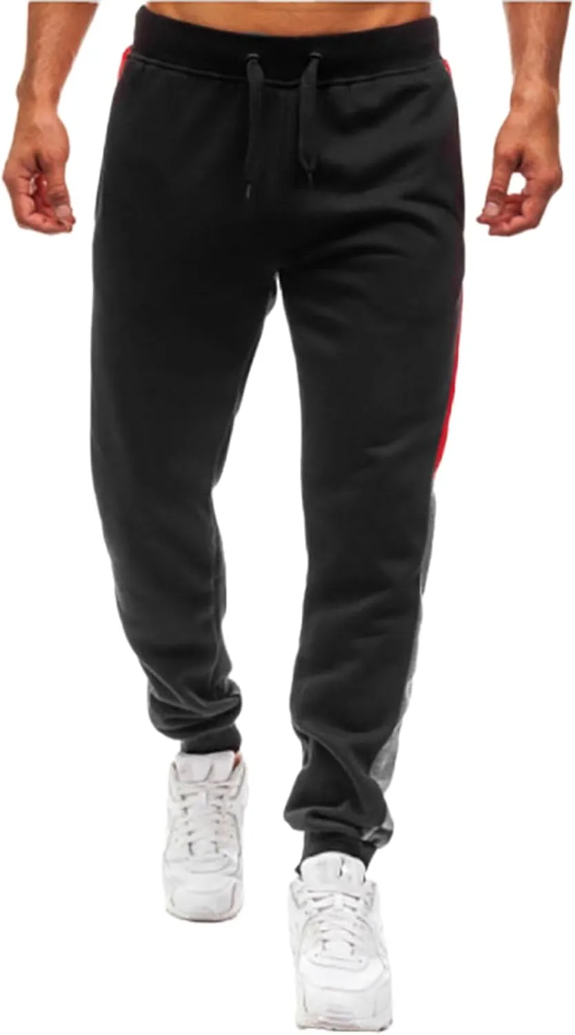 Mens Drawstring Athletic Sport Joggers Sweatpants Tall Striped with Pockets Workout Training Lounge Pants