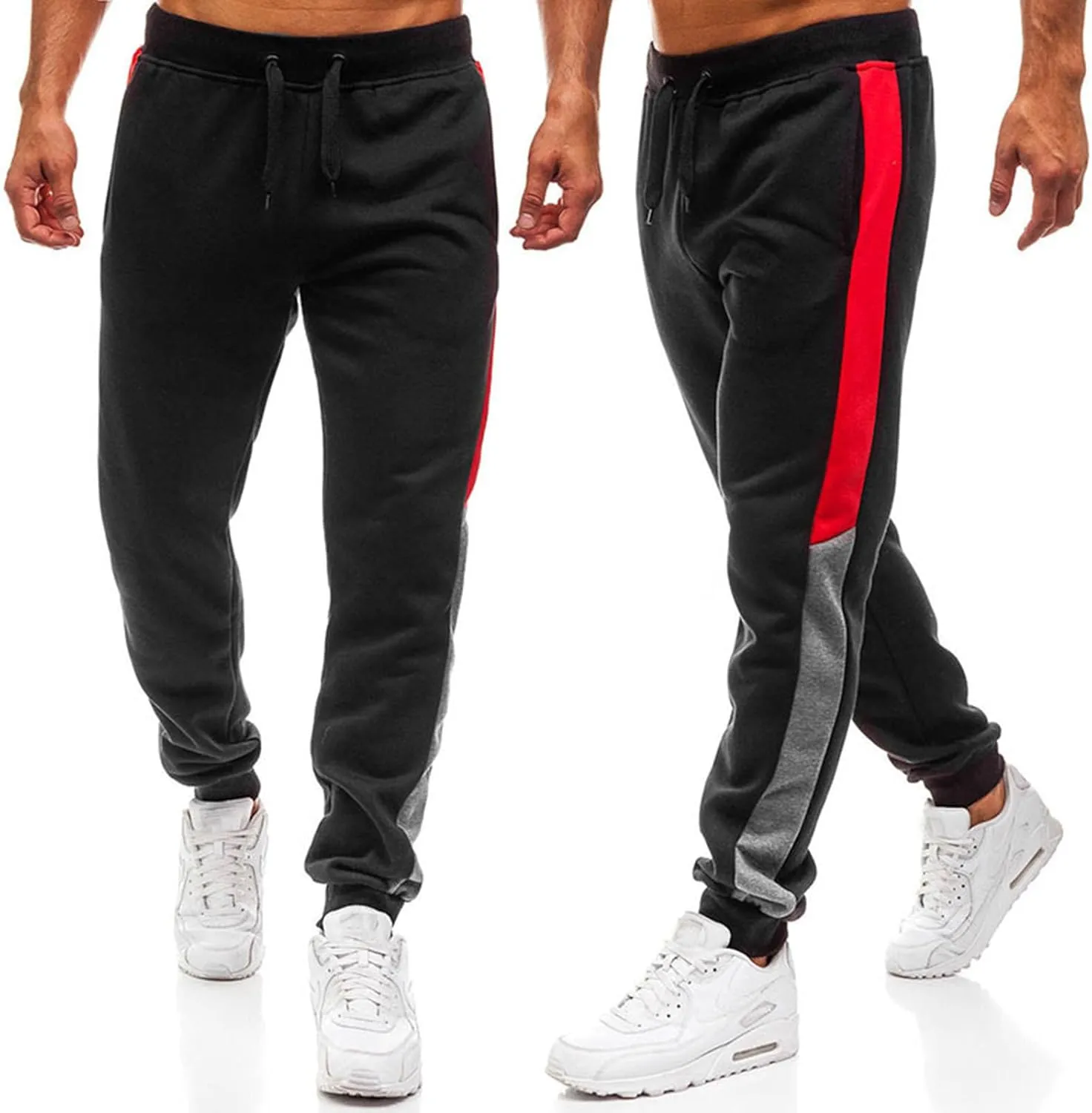 Mens Drawstring Athletic Sport Joggers Sweatpants Tall Striped with Pockets Workout Training Lounge Pants