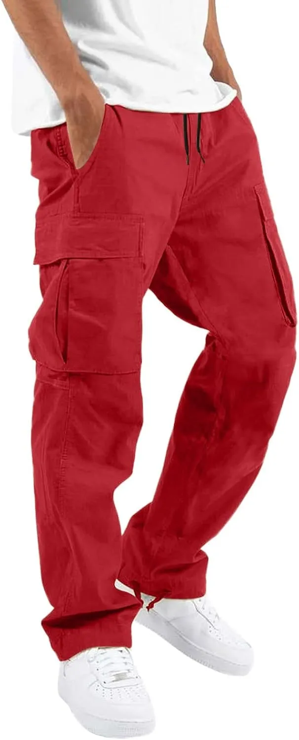 Men's Fashion Cotton Loose Straight Sweatpants with Pockets Drawstring Joggers Fast Dry Trousers Athletic Pants