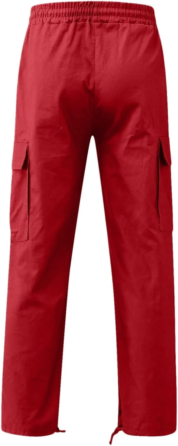 Men's Fashion Cotton Loose Straight Sweatpants with Pockets Drawstring Joggers Fast Dry Trousers Athletic Pants