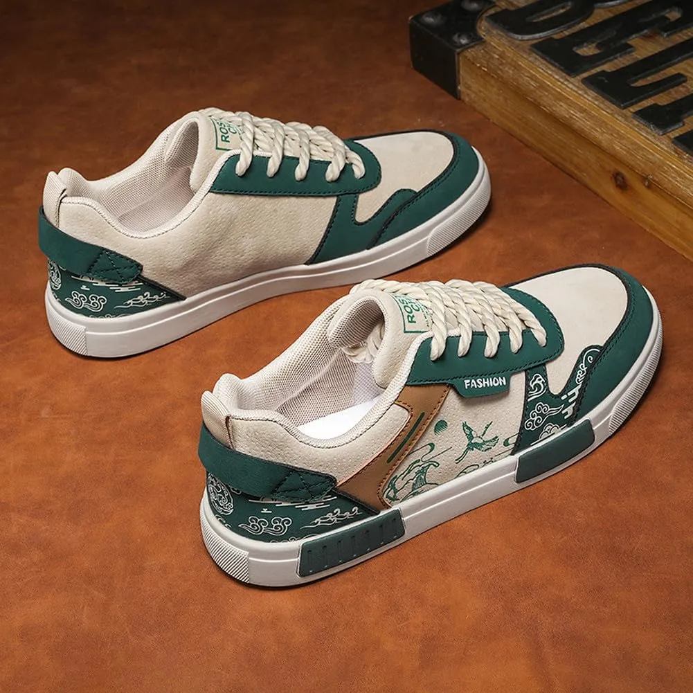 Men's Fashion Suede Low Top Flats Sneakers Casual Walking Skate Shoes